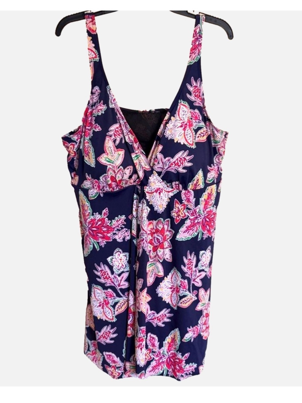Swimsuits For All Swim Dress 28 Plus Navy Floral Tummy Control One Piece